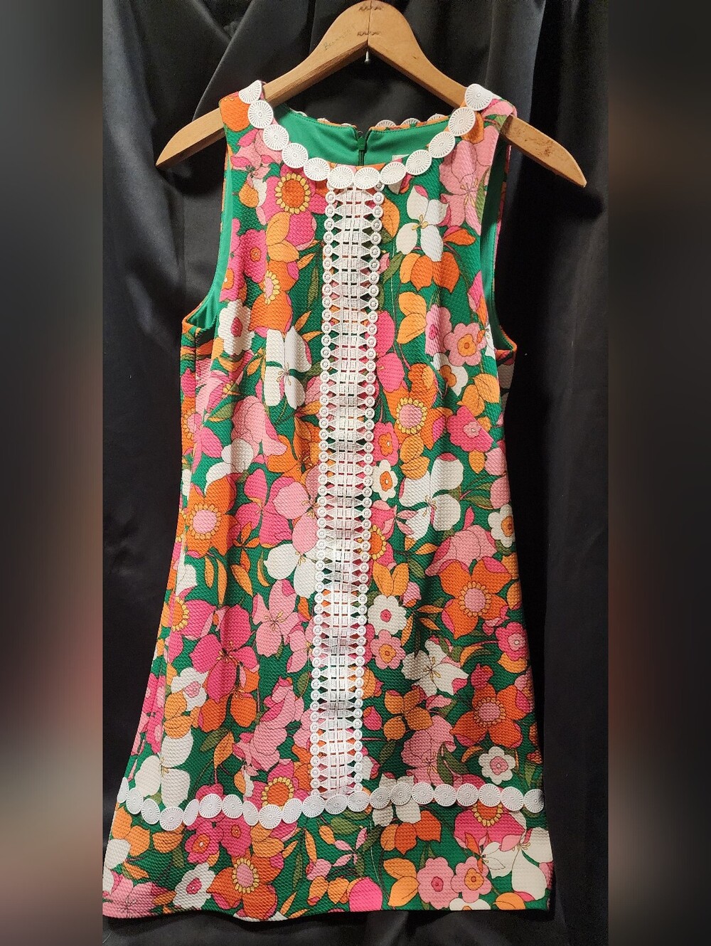 ElizaJ Retro Floral Shift Dress in Green, Pink & Orange SZ6